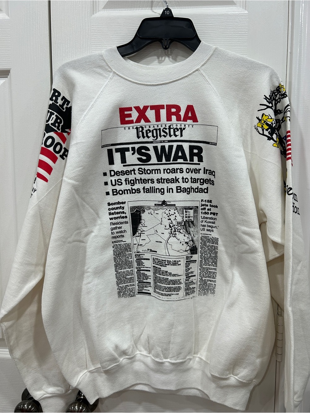 Vintage 1991 Operation Desert Storm "IT'S WAR" Newspaper Sweatshirt Crewneck- XL
